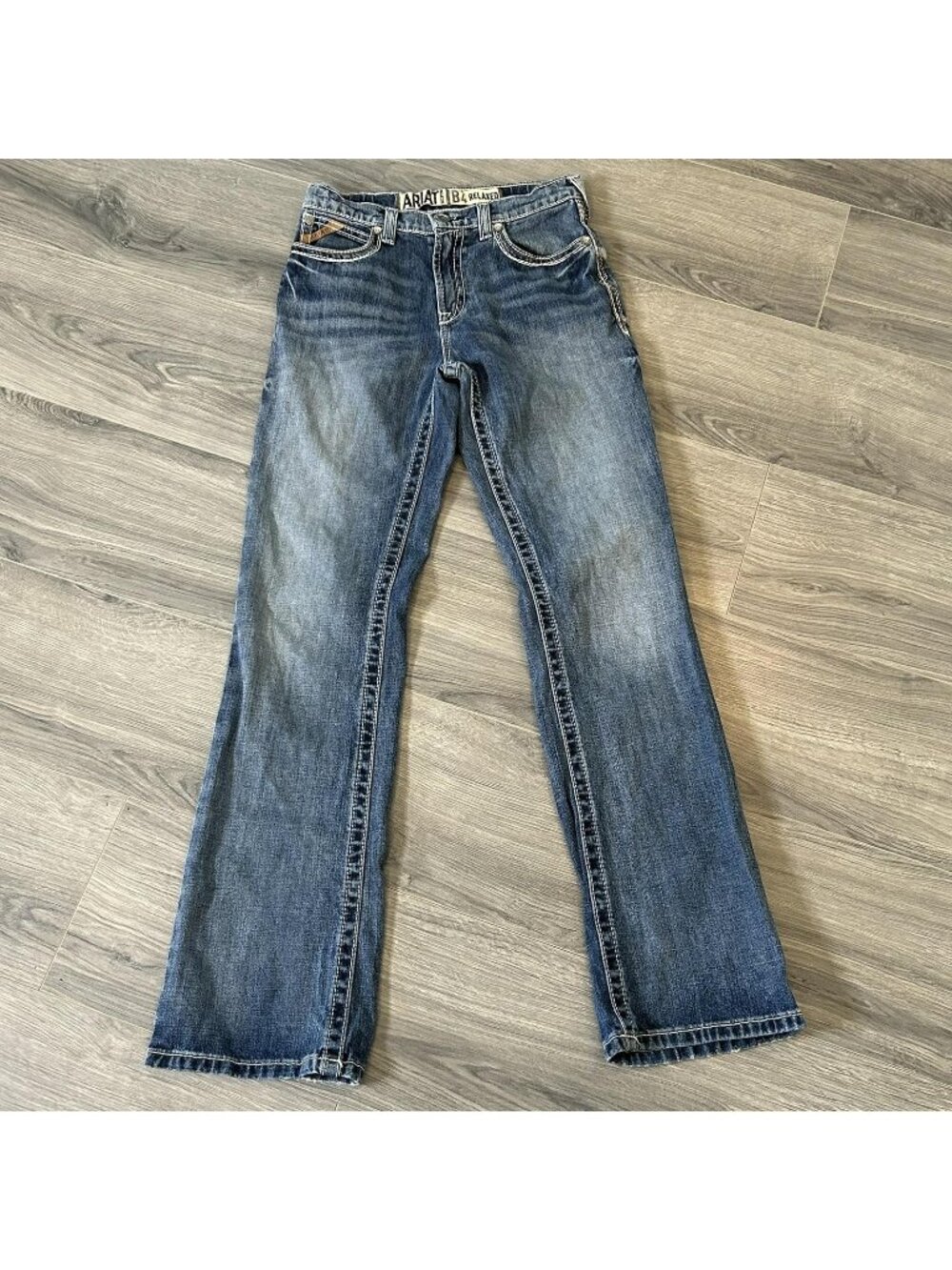Ariat B4 Relaxed Jeans Boys 16 Blue Denim Straight Leg Contrast Stitch Western